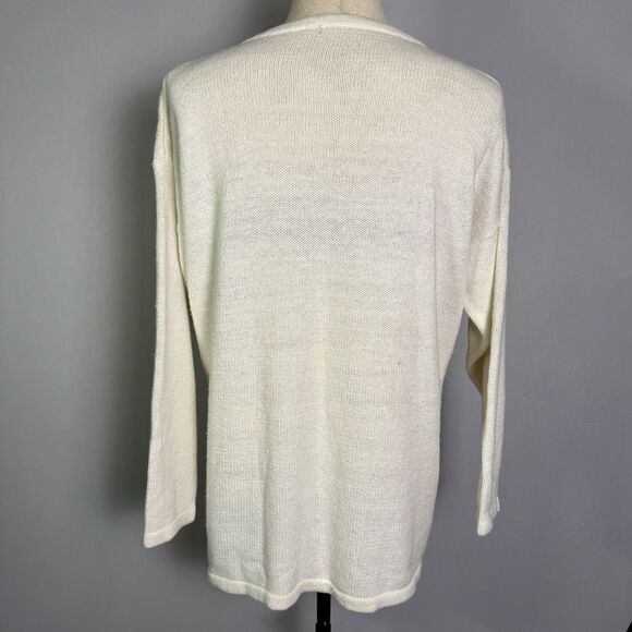 Women's White/Ivory Beaded Snowflake Sweater Holiday Embellished Crew Pullover - Picture 10 of 12